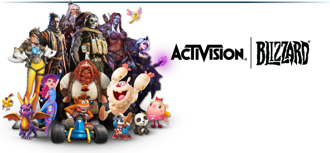 activeision | blizzard logo and cartoon characters